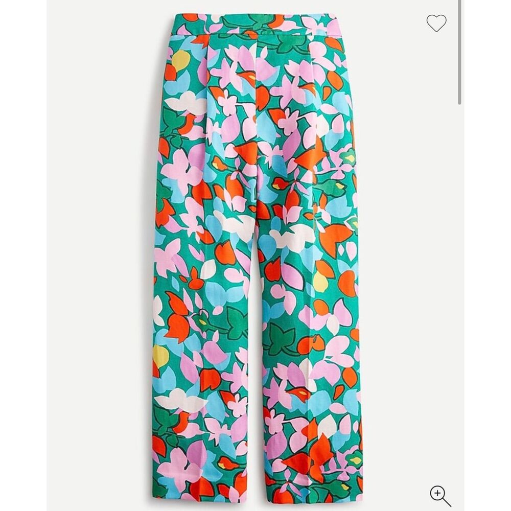 J. Crew High-Rise Pleated Trouser Pant in Confetti Floral Linen Women's Size 00
